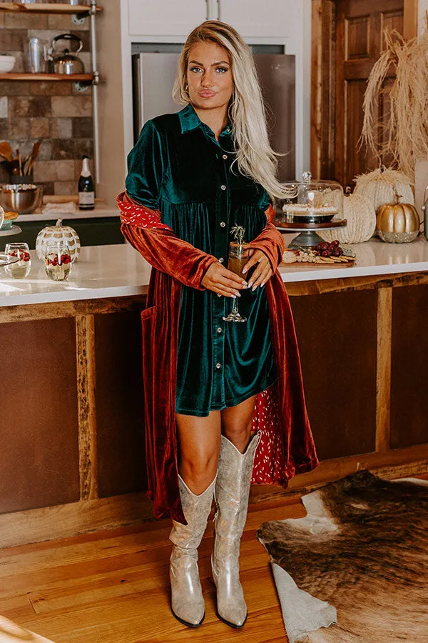 Festival Feels Velvet Mini Dress in Hunter Green