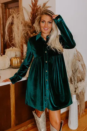 Festival Feels Velvet Mini Dress in Hunter Green