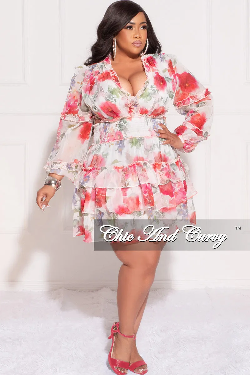 Final Sale Plus Size Chiffon Babydoll Dress in Pink Floral Print with Open Back