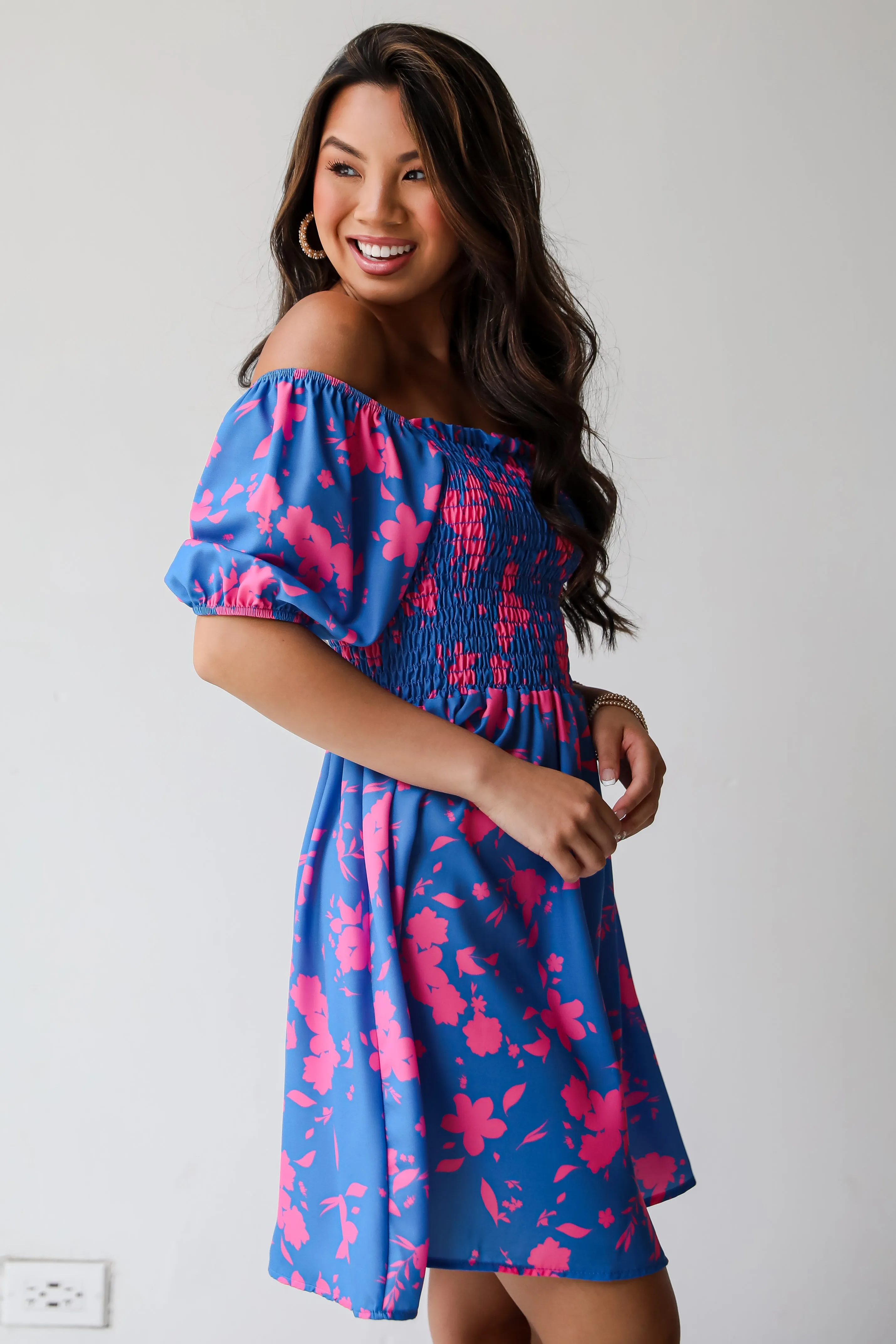 FINAL SALE - Sweetly Vibing Blue Floral Mini Dress