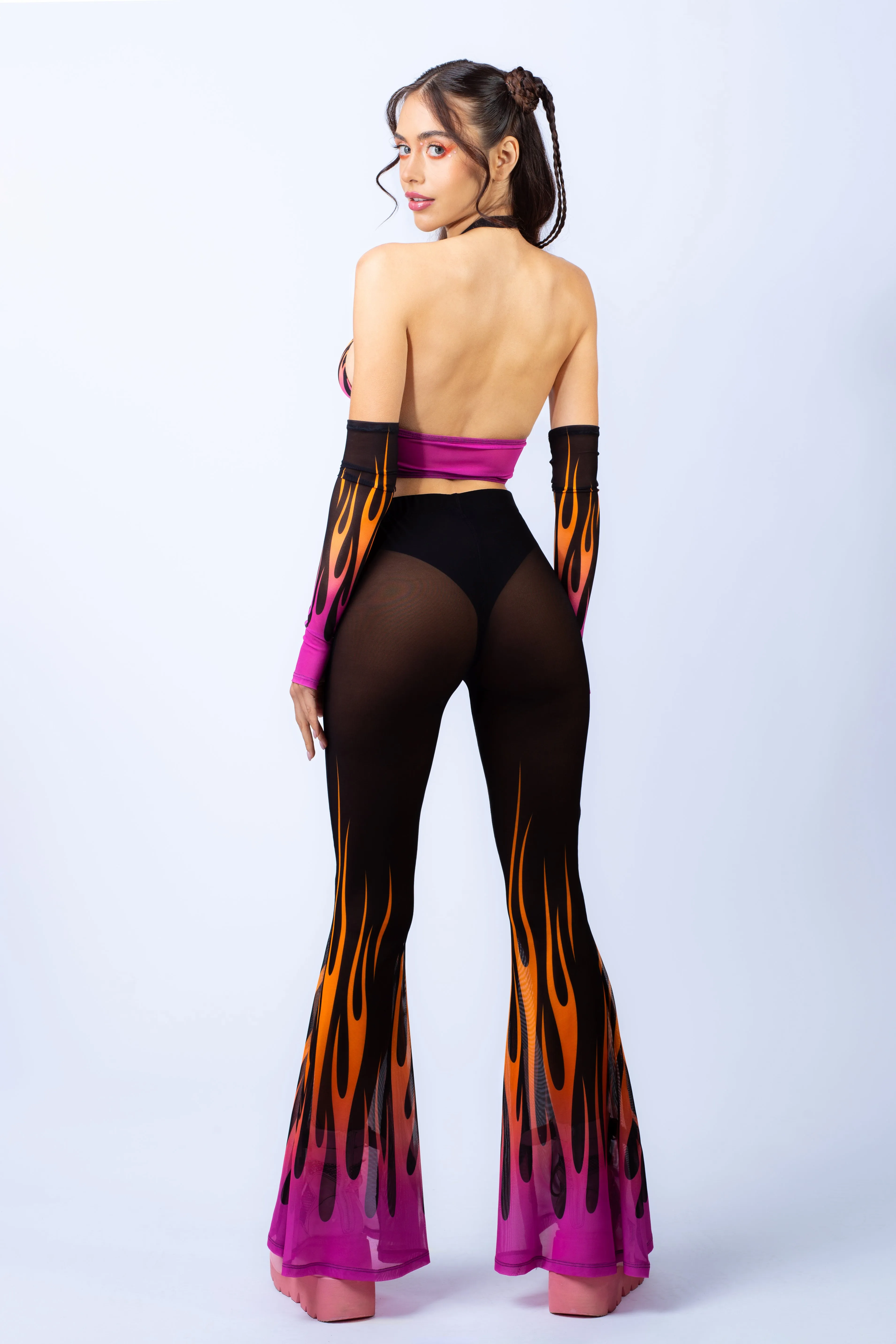 Firestarter Magenta Bell Bottom Mesh Pants