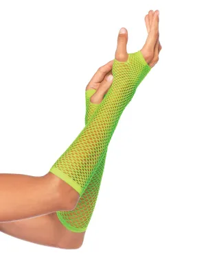 Fishnet Fingerless Gloves in Neon Green