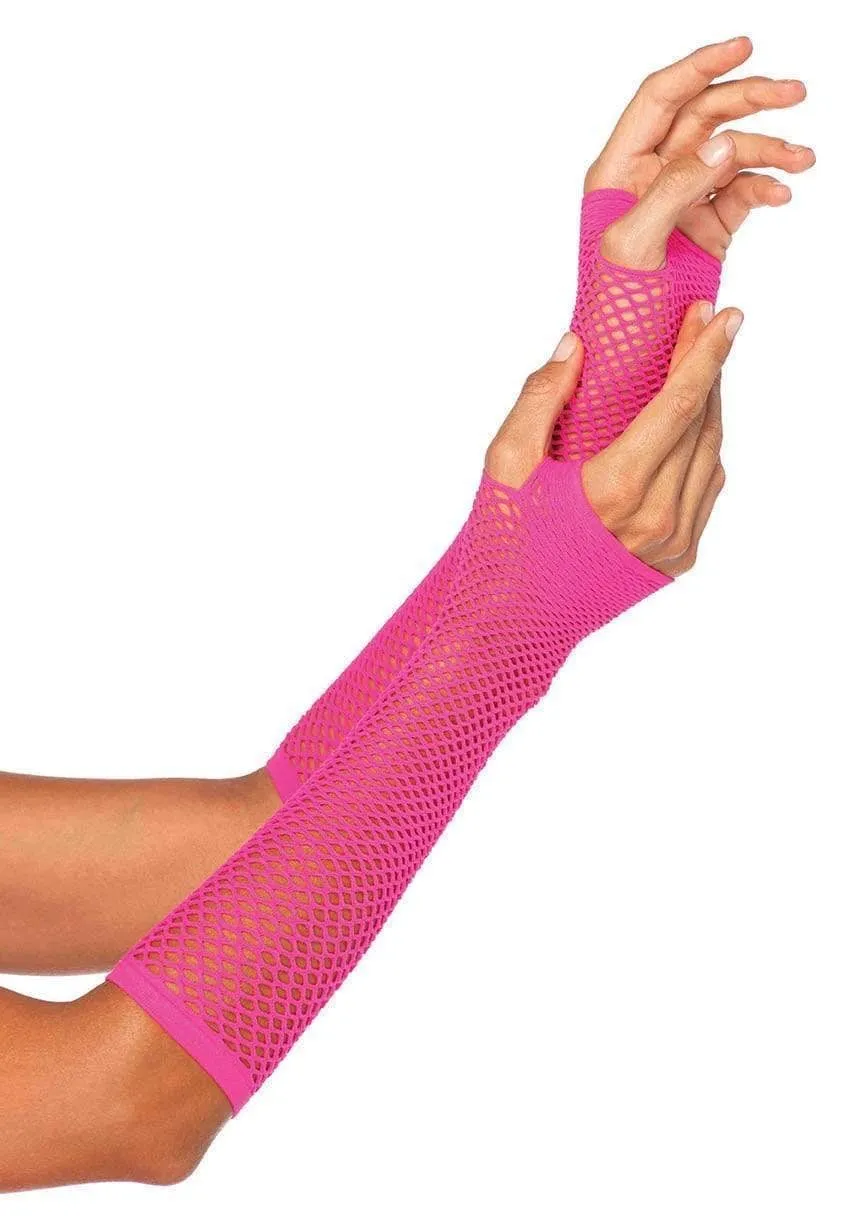 Fishnet Fingerless Gloves in Neon Pink