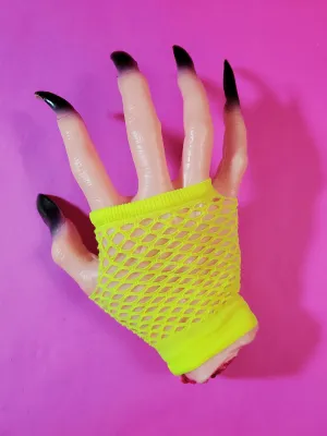 Fishnet Fingerless Gloves - Neon Yellow