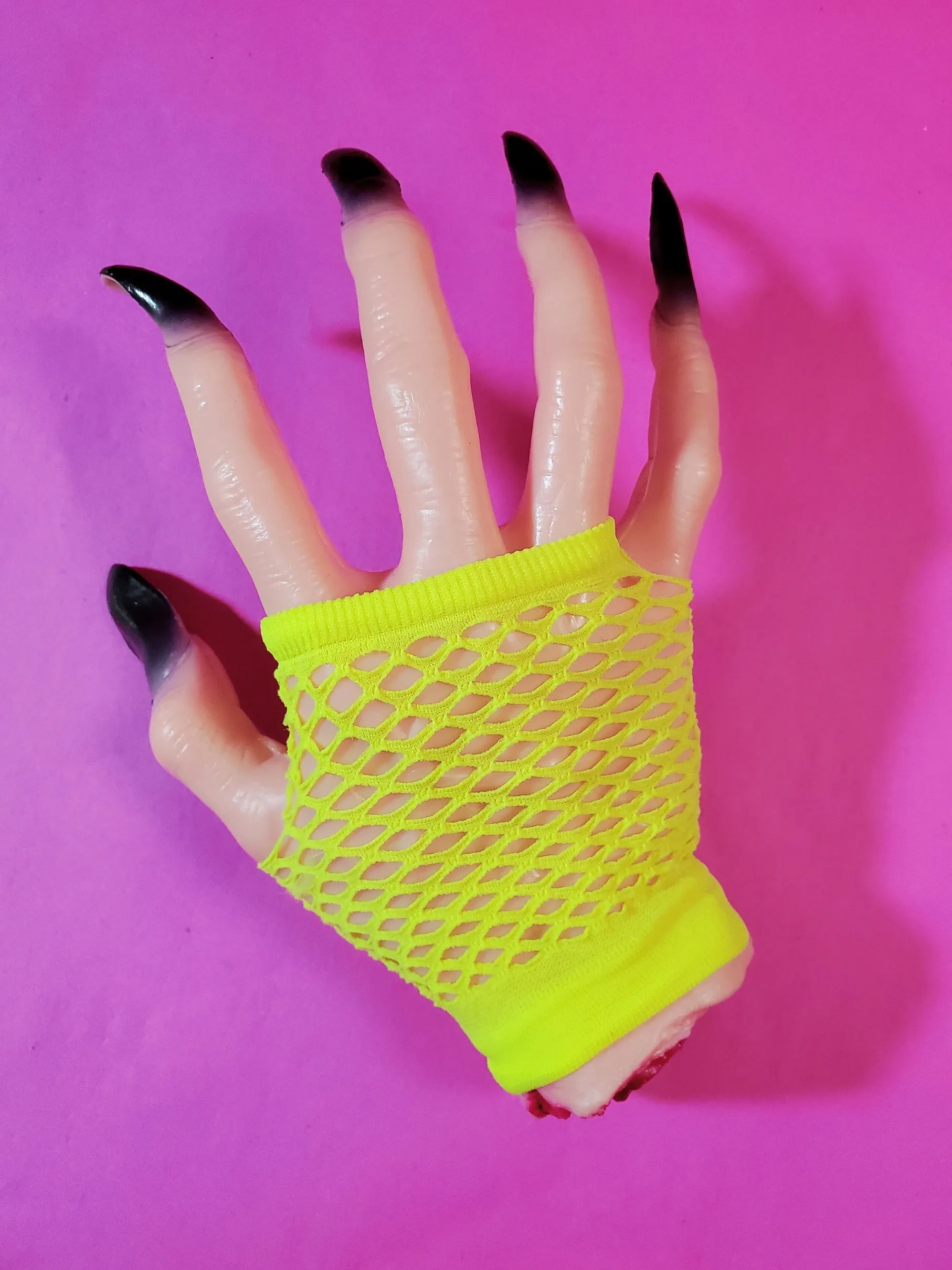 Fishnet Fingerless Gloves - Neon Yellow