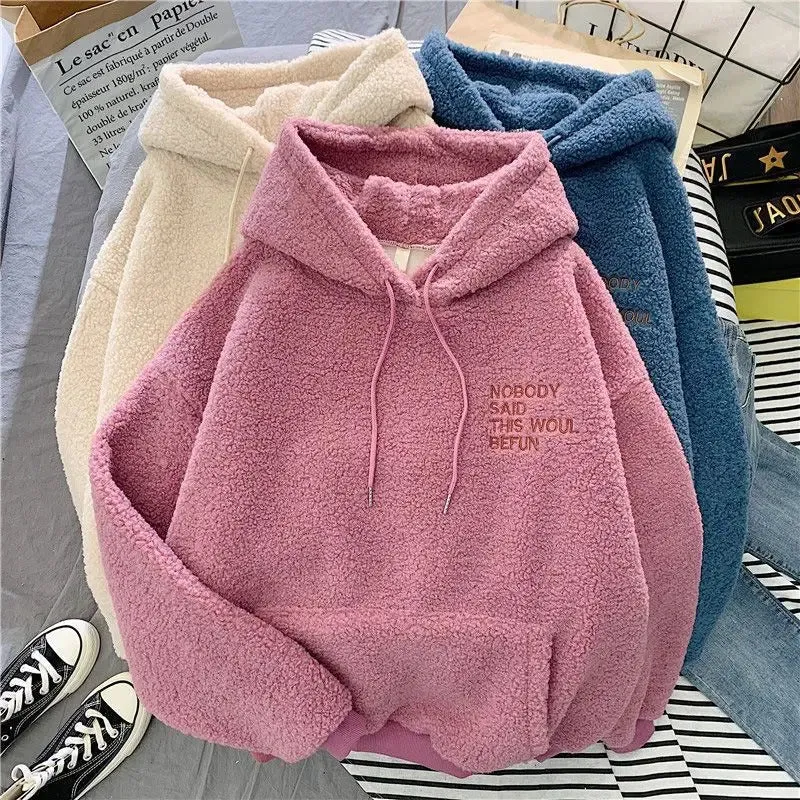 Fleece Children's Sweatshirts 2024 Girls Autumn Winter Padded Thickened Lamb's wool Hooded Hoodies New Kids Casual Clothing