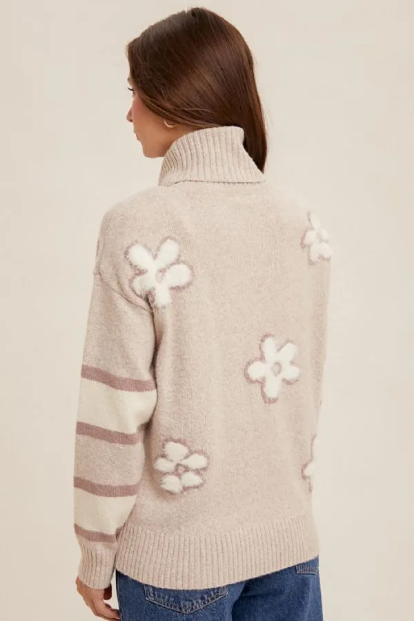 Floral Turtle Neck Sweater