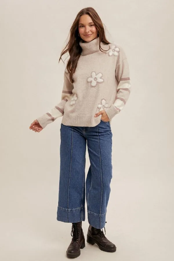 Floral Turtle Neck Sweater