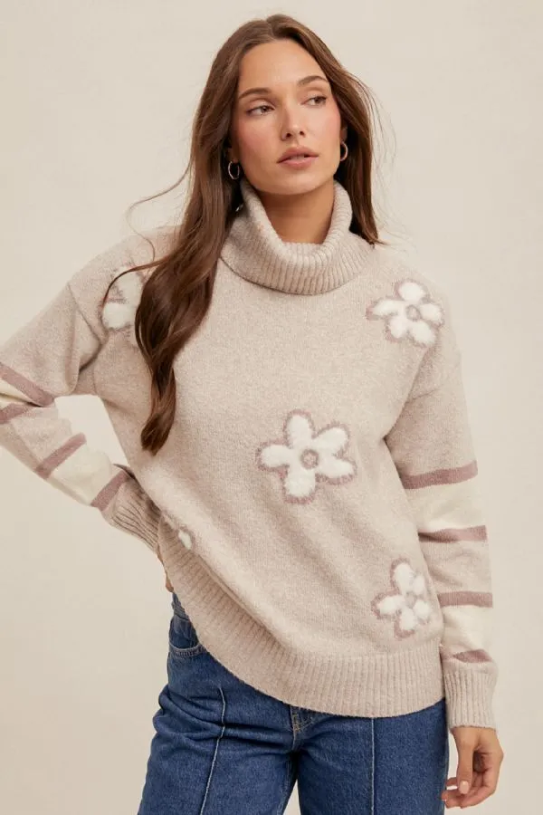 Floral Turtle Neck Sweater