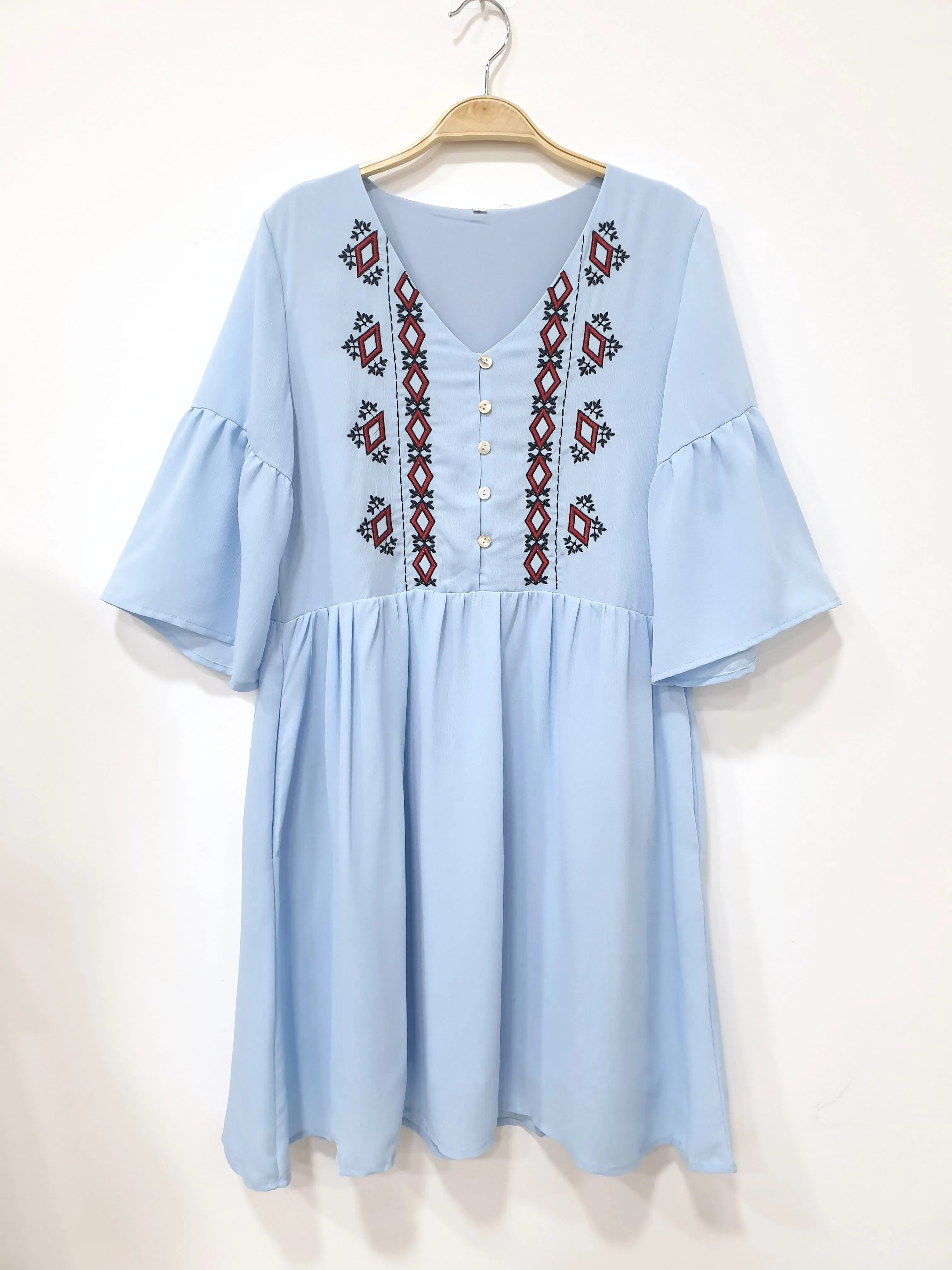 Flounce Sleeve Tribal Babydoll Dress (Non-returnable)