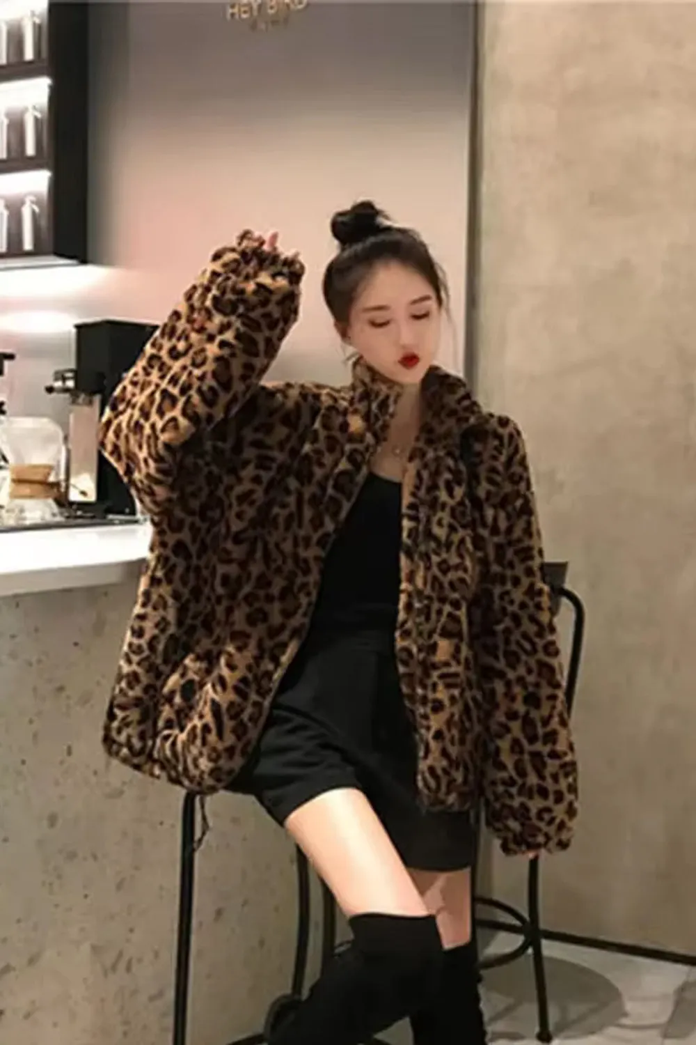 Flytonn-cute winter outfits casual winter outfits christmas outfit party look inspos Casual Leopard Pattern Zipper Jacket