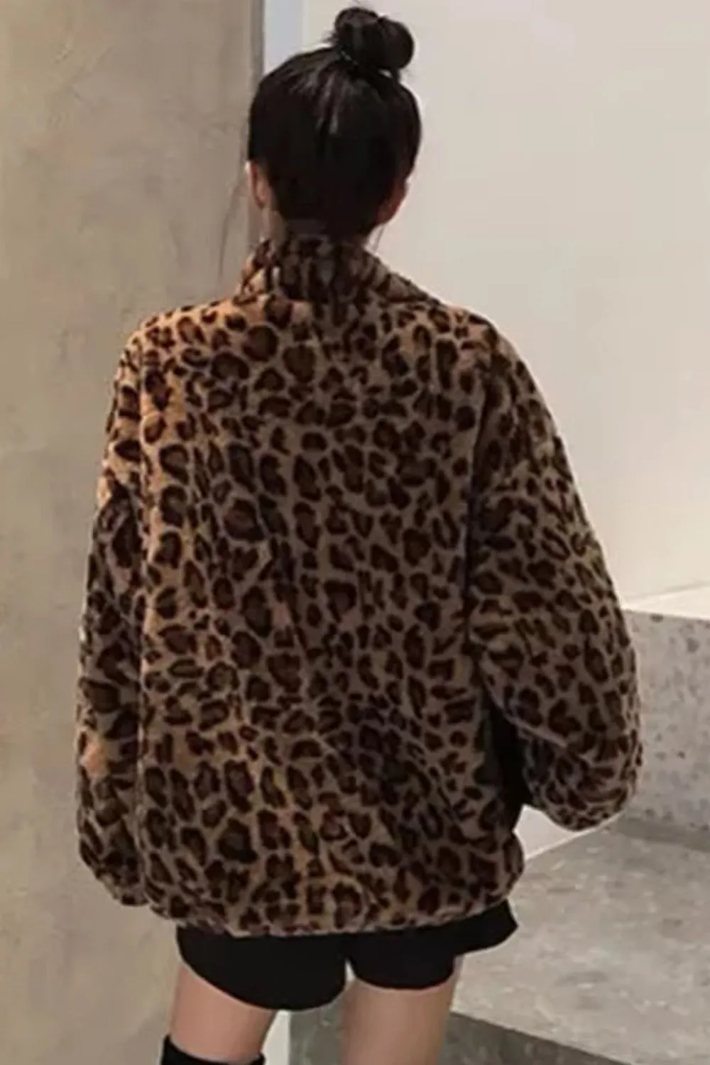 Flytonn-cute winter outfits casual winter outfits christmas outfit party look inspos Casual Leopard Pattern Zipper Jacket