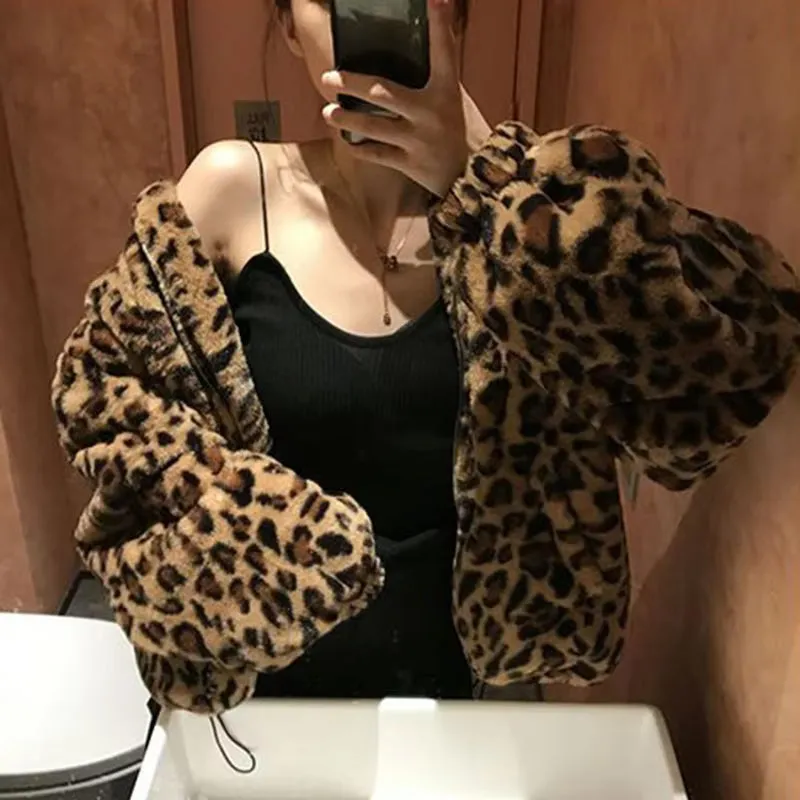 Flytonn-cute winter outfits casual winter outfits christmas outfit party look inspos Casual Leopard Pattern Zipper Jacket