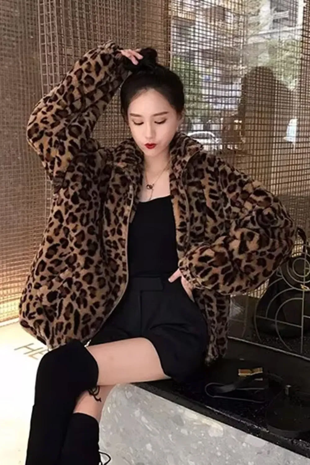 Flytonn-cute winter outfits casual winter outfits christmas outfit party look inspos Casual Leopard Pattern Zipper Jacket