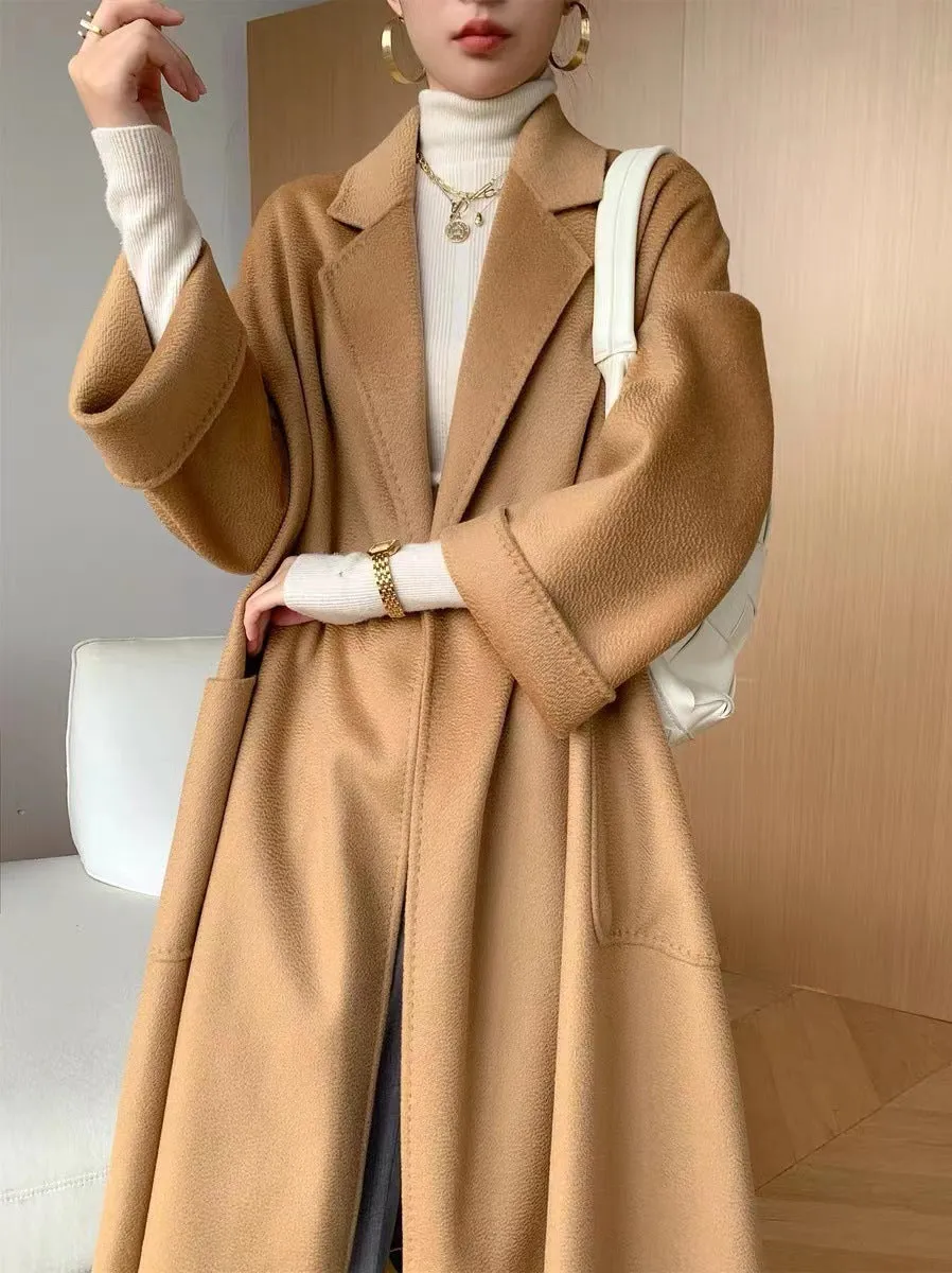 Flytonnshop winter outfits men 2024 Double-Sided Woolen Coat Women's M Labbro Water Ripple Bathrobe Belt Cashmere Wool Coat Women's Clothing