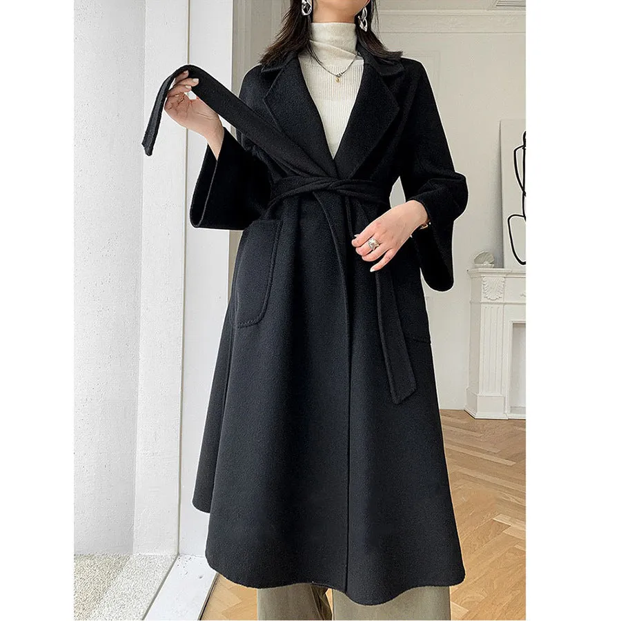 Flytonnshop winter outfits men 2024 Double-Sided Woolen Coat Women's M Labbro Water Ripple Bathrobe Belt Cashmere Wool Coat Women's Clothing