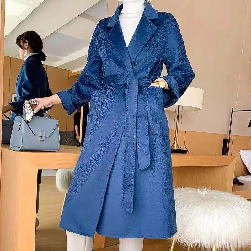 Flytonnshop winter outfits men 2024 Double-Sided Woolen Coat Women's M Labbro Water Ripple Bathrobe Belt Cashmere Wool Coat Women's Clothing