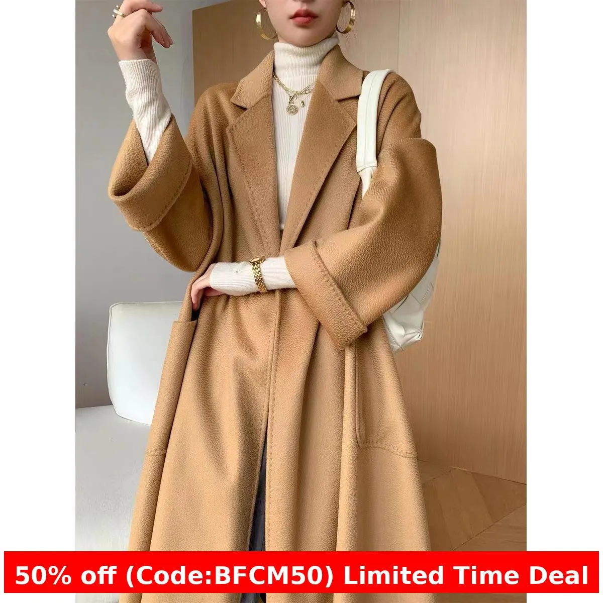 Flytonnshop winter outfits men 2024 Double-Sided Woolen Coat Women's M Labbro Water Ripple Bathrobe Belt Cashmere Wool Coat Women's Clothing