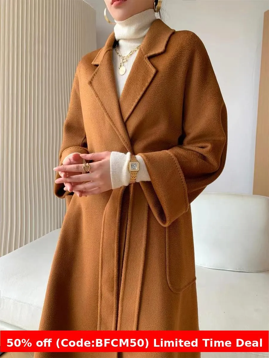 Flytonnshop winter outfits men 2024 Double-Sided Woolen Coat Women's M Labbro Water Ripple Bathrobe Belt Cashmere Wool Coat Women's Clothing