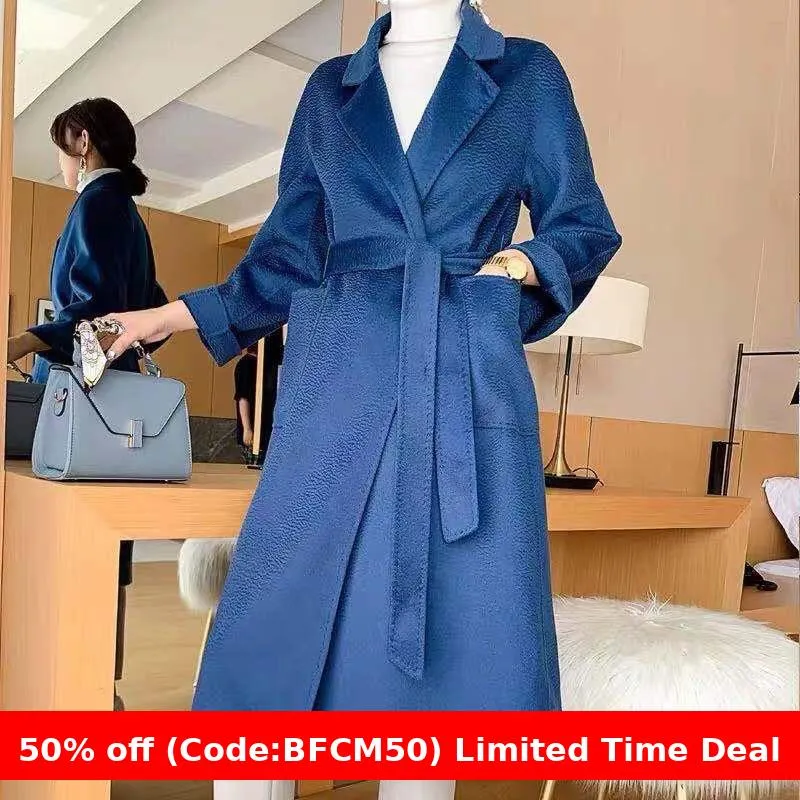 Flytonnshop winter outfits men 2024 Double-Sided Woolen Coat Women's M Labbro Water Ripple Bathrobe Belt Cashmere Wool Coat Women's Clothing