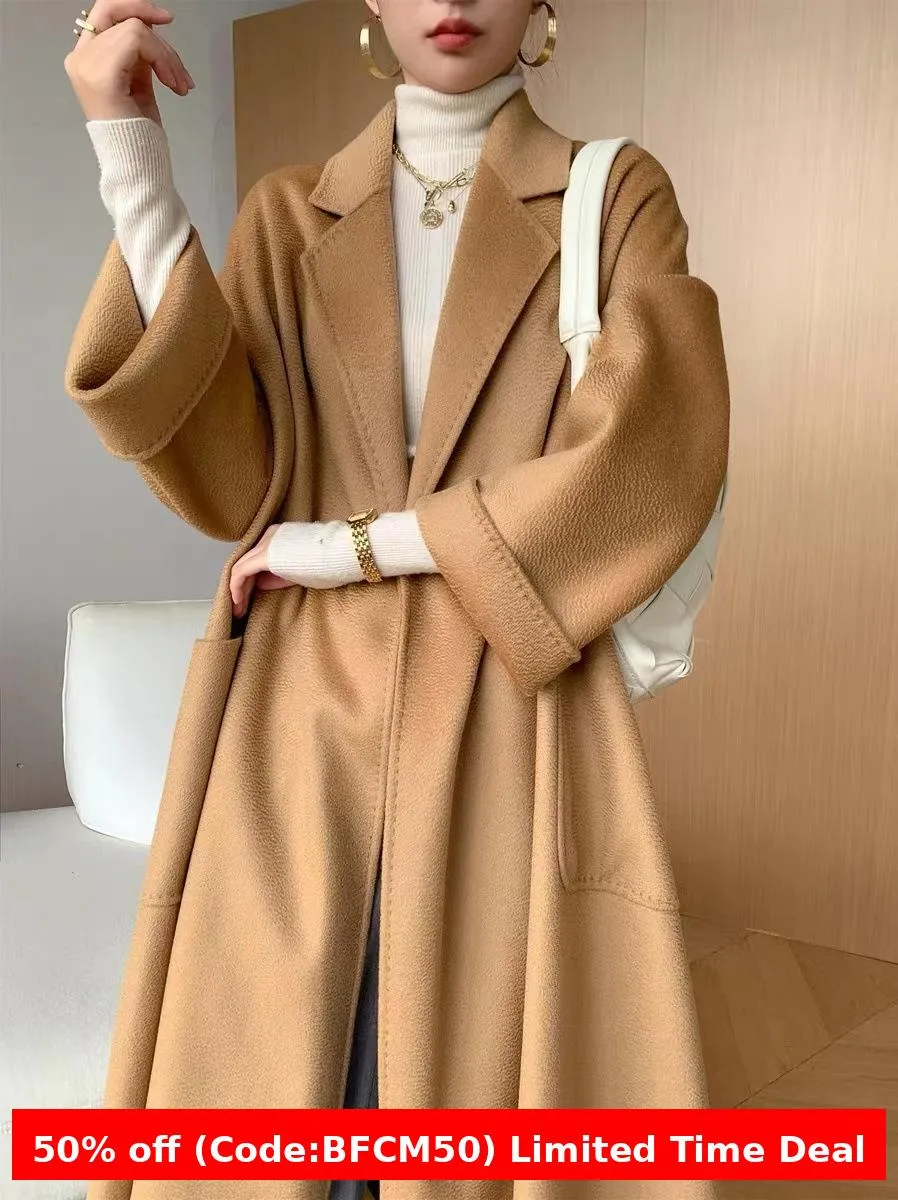 Flytonnshop winter outfits men 2024 Double-Sided Woolen Coat Women's M Labbro Water Ripple Bathrobe Belt Cashmere Wool Coat Women's Clothing