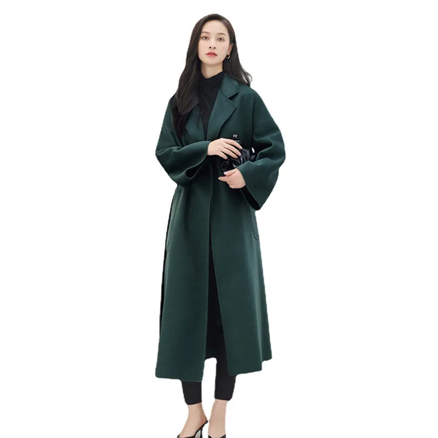 Flytonnshop winter outfits men 2024 Double-Sided Woolen Coat Women's M Labbro Water Ripple Bathrobe Belt Cashmere Wool Coat Women's Clothing