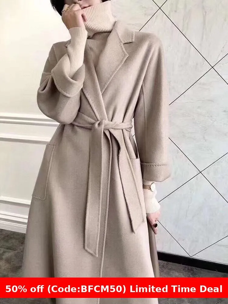 Flytonnshop winter outfits men Popular 2024 Water Ripple Double-Sided Cashmere Coat Women's Extended Bathrobe Autumn and Winter Coat Women