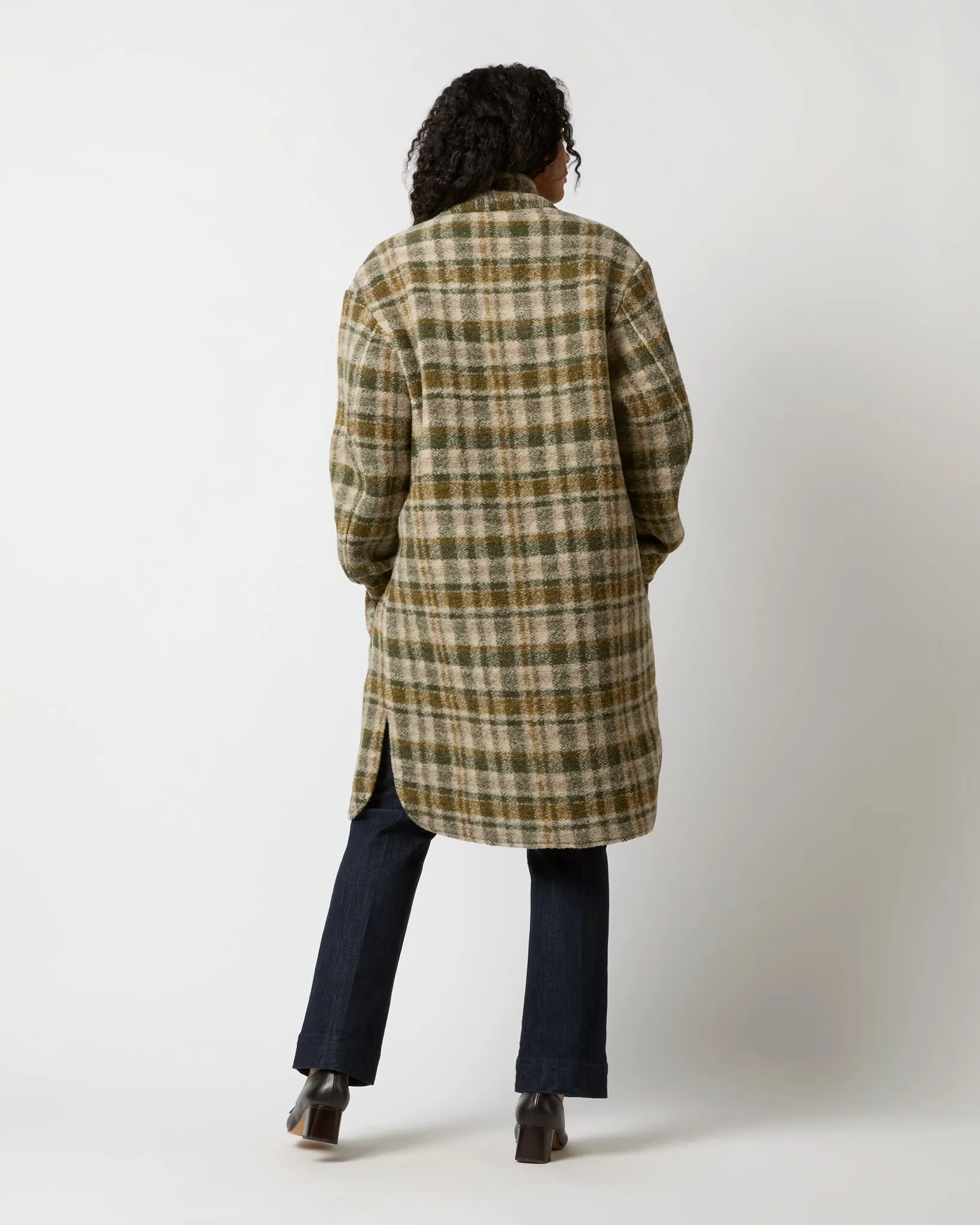 Gabriel Checked Coat in Khaki/Ecru