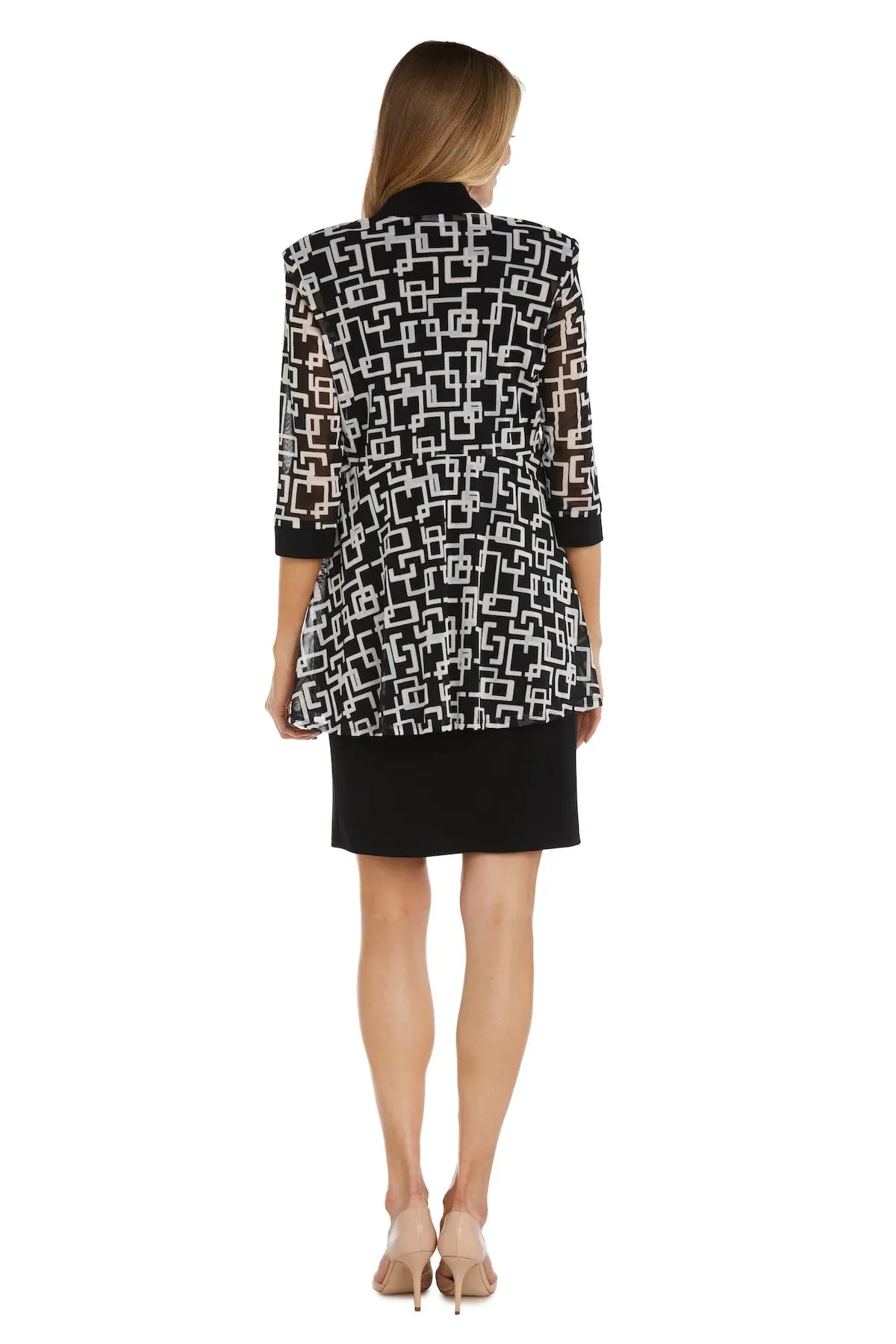 Geometric Pattern Puff Print Jacket Dress - RM Richards