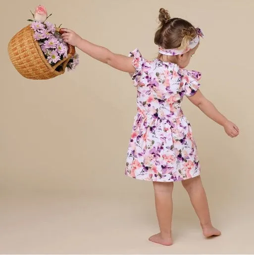 Girl's Organic-cotton Short-sleeved Dress - Blushing Beauty