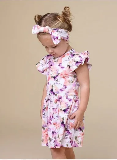 Girl's Organic-cotton Short-sleeved Dress - Blushing Beauty