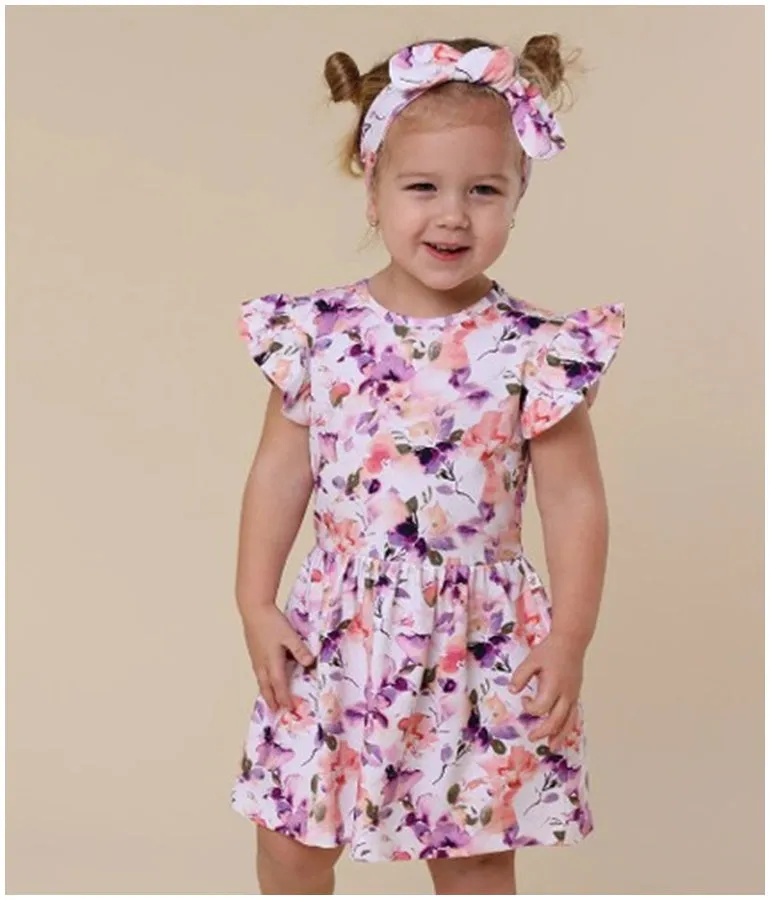 Girl's Organic-cotton Short-sleeved Dress - Blushing Beauty