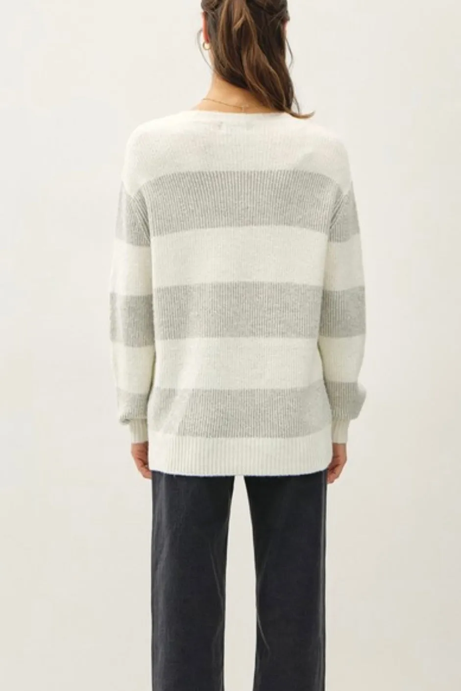 Gray Striped Ribbed Sweater