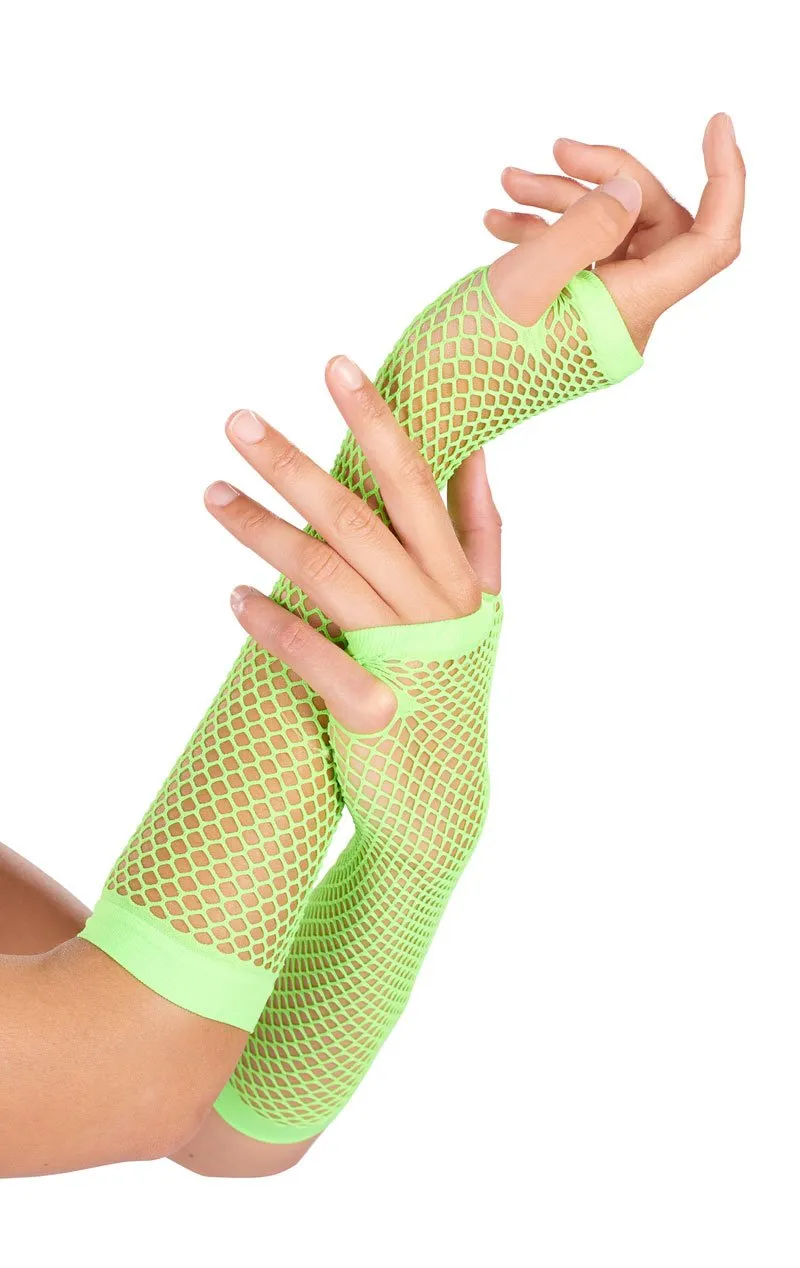 Green Neon Fishnet Gloves