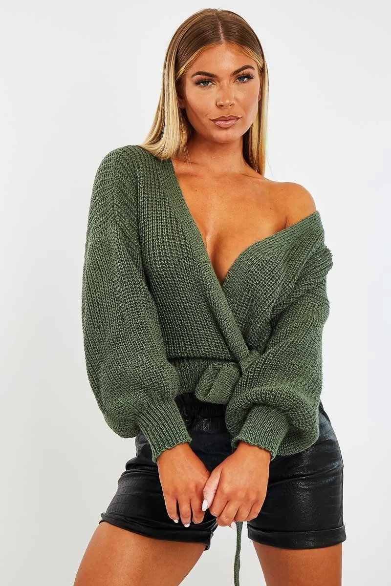 Green Wrap Tie Details Cardigan - Lucy