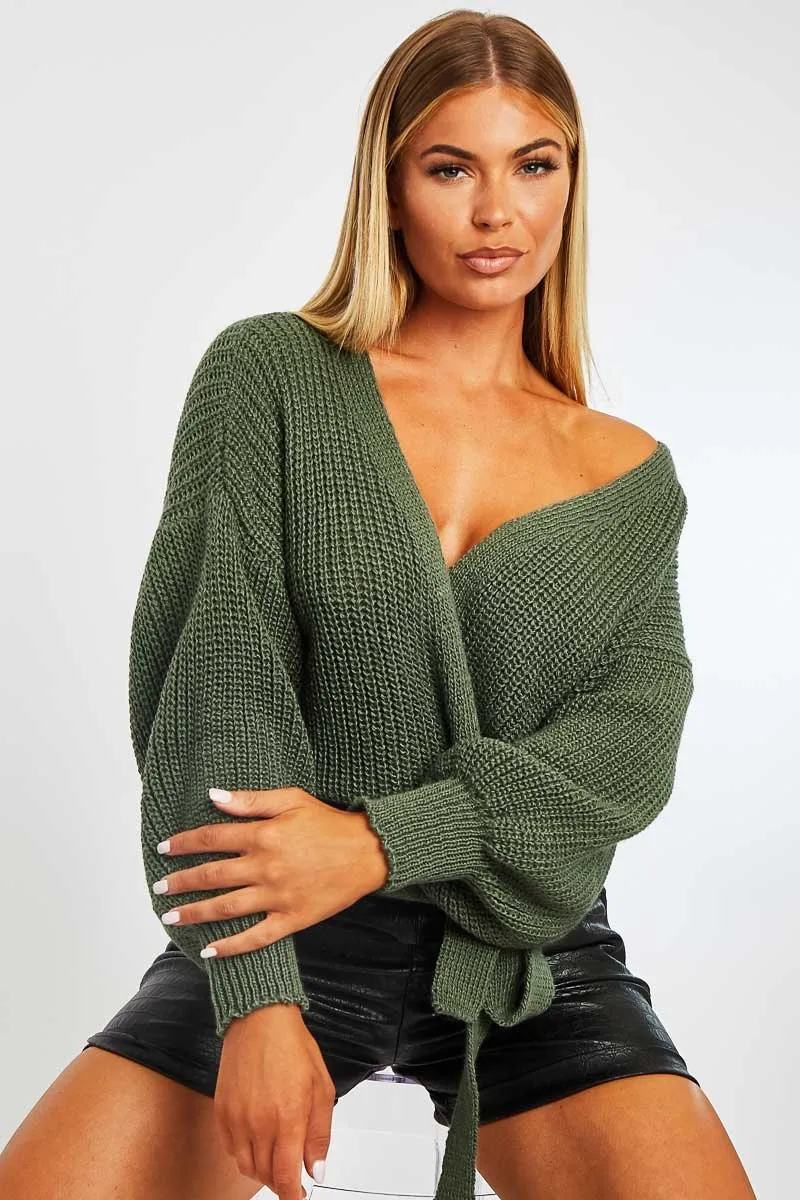 Green Wrap Tie Details Cardigan - Lucy