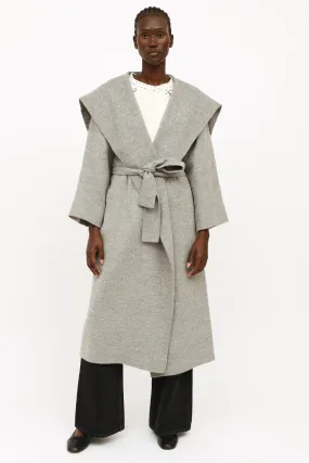 Grey Wool Blend Robe Coat