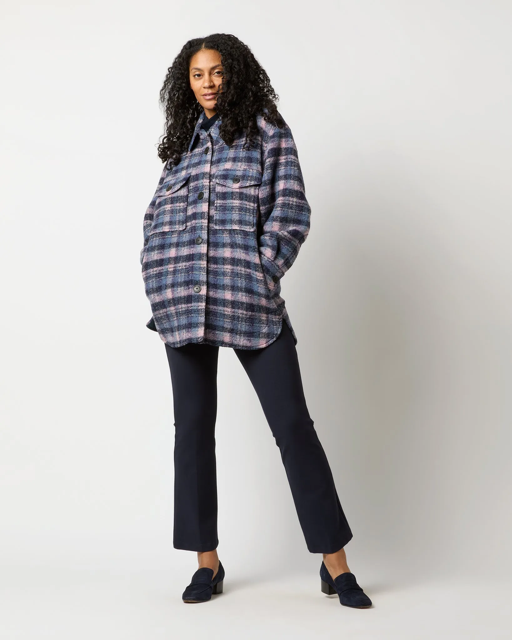 Harveli Checked Coat in Lilac/Navy