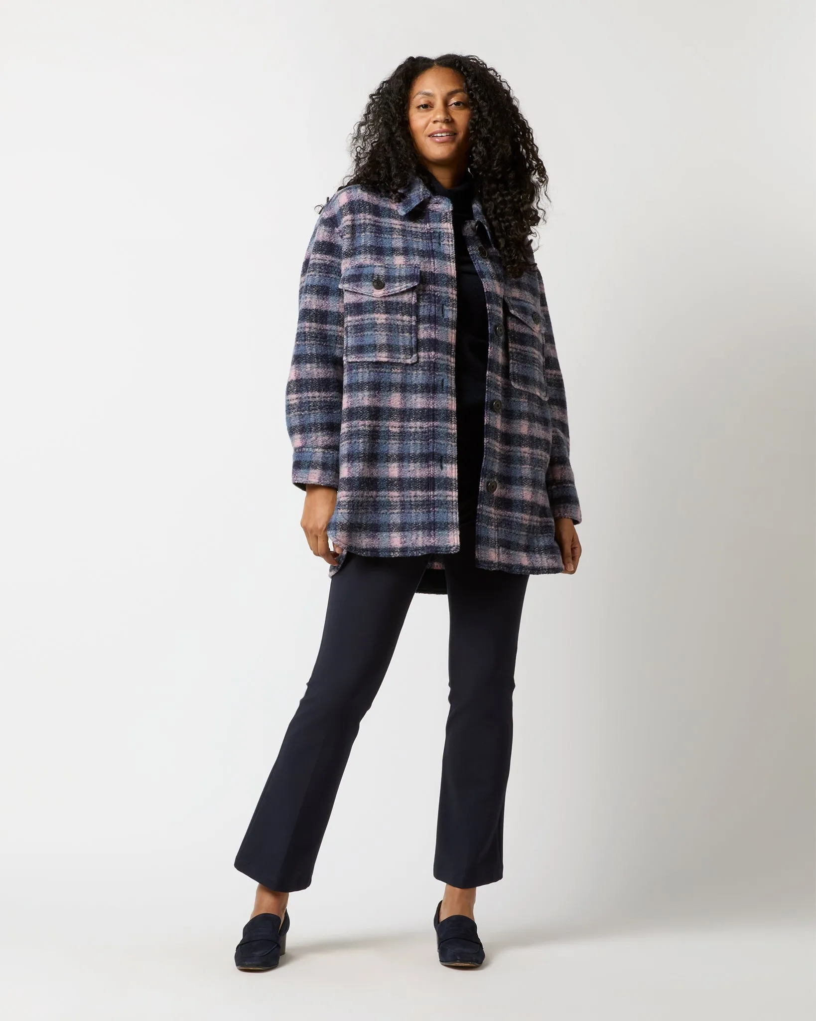 Harveli Checked Coat in Lilac/Navy