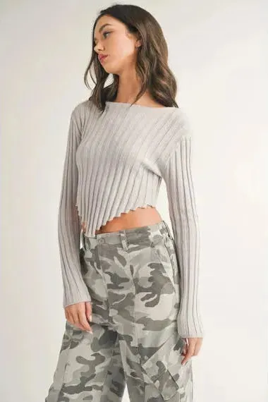 Heather Long Sleeve Pointed Hem Sweater