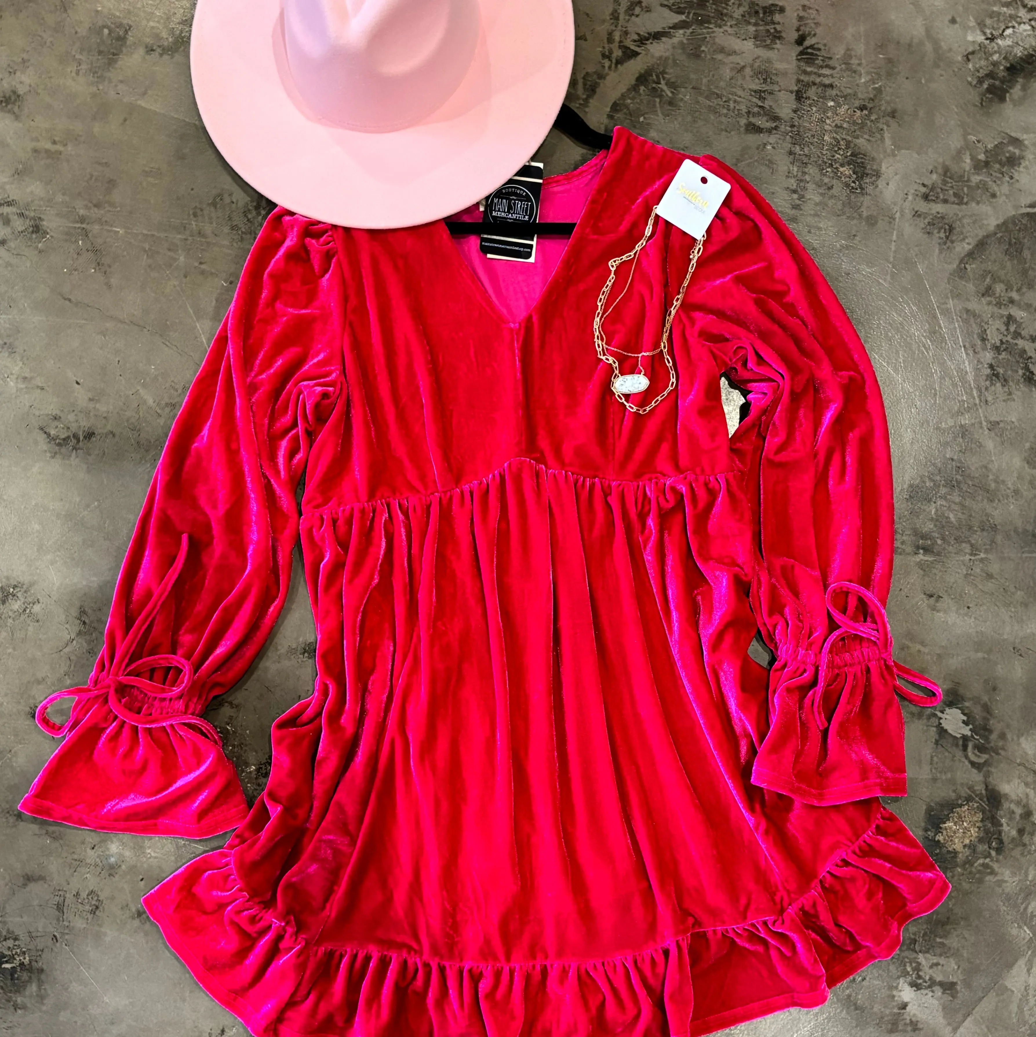 Hot Pink Velvet Babydoll Dress