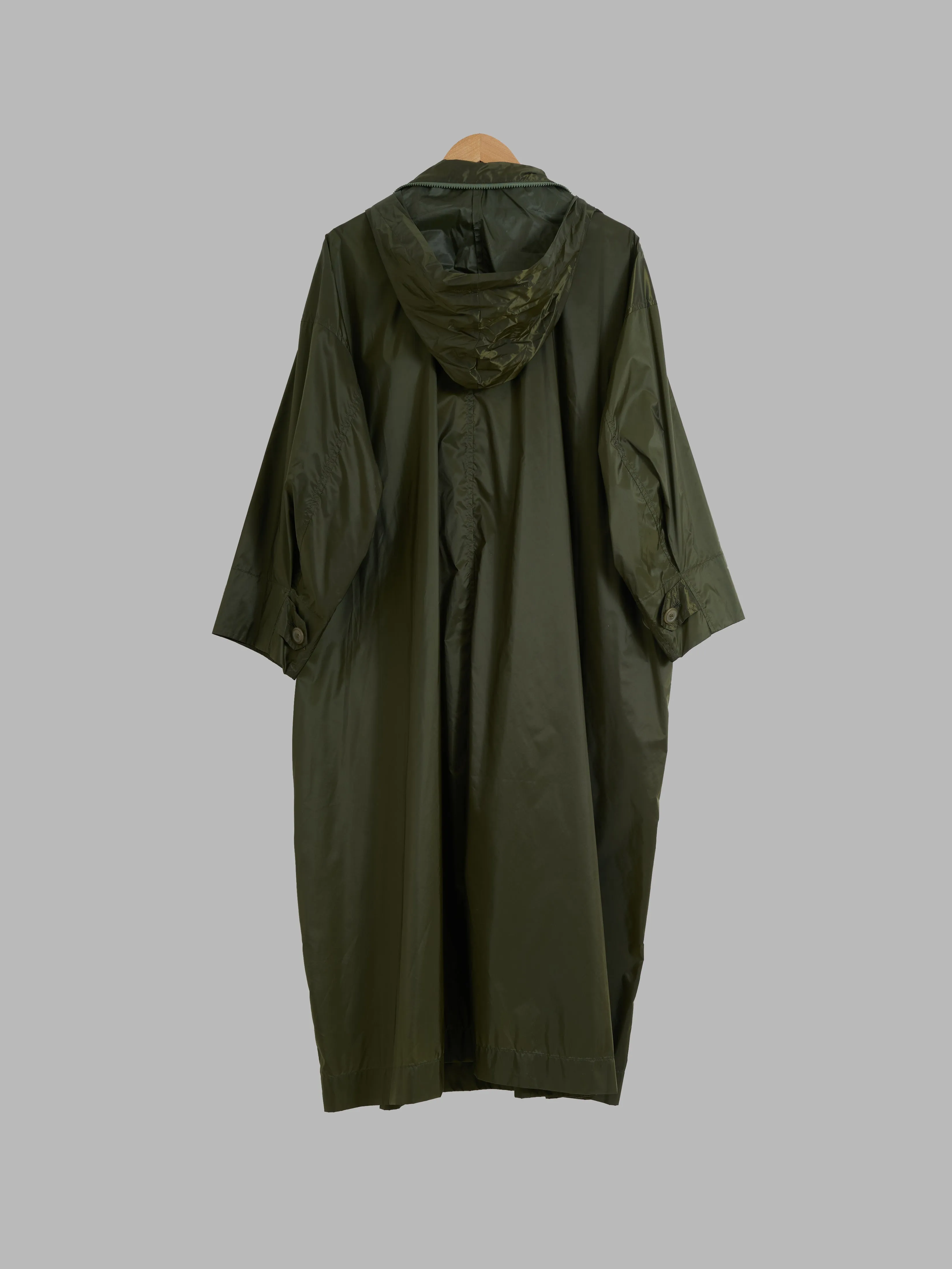 Issey Miyake Windcoat SS2000 shiny green nylon hooded rectangle coat - M