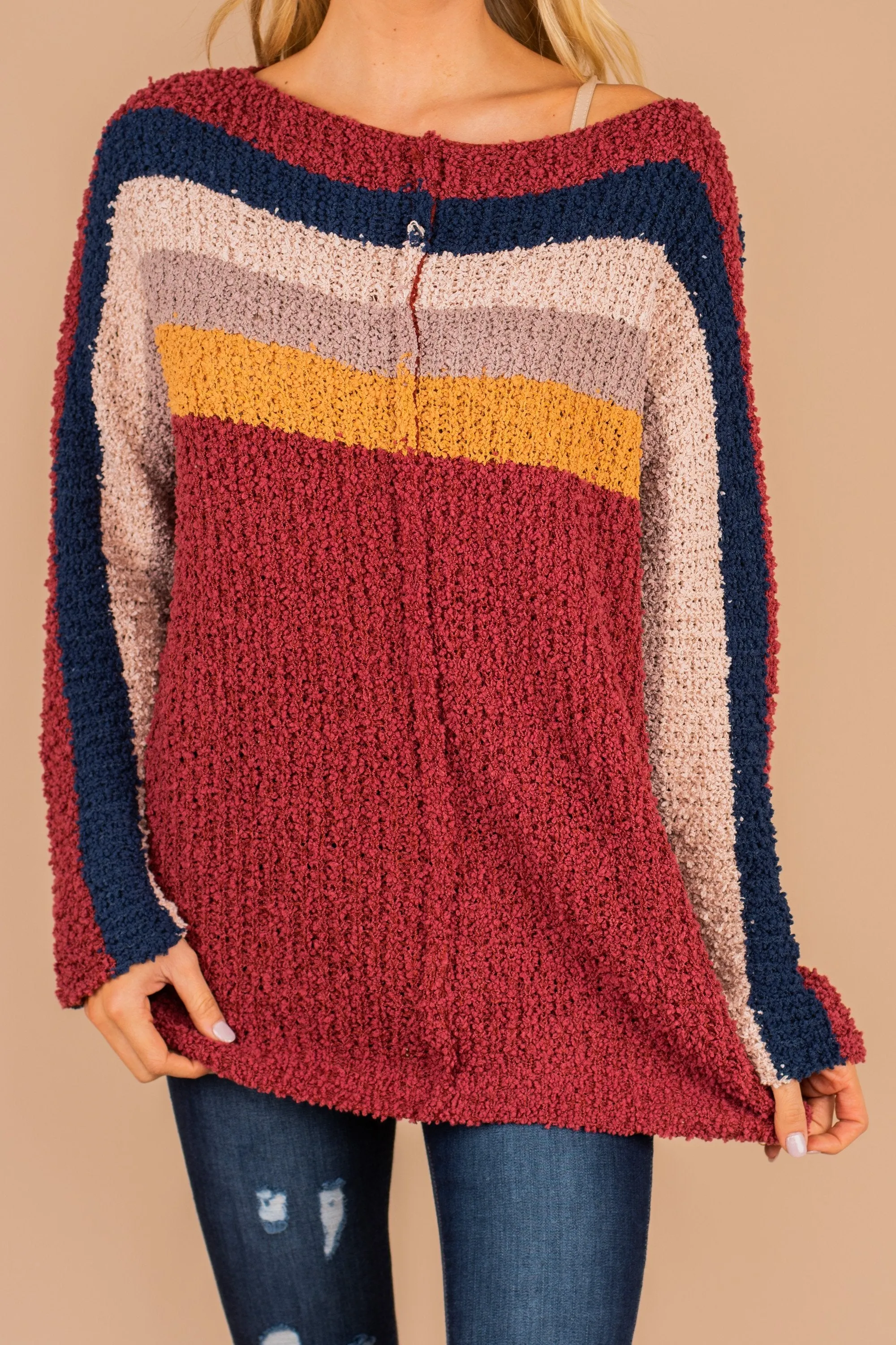 It's All Good Brick Red Striped Sweater