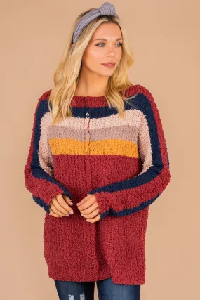 It's All Good Brick Red Striped Sweater