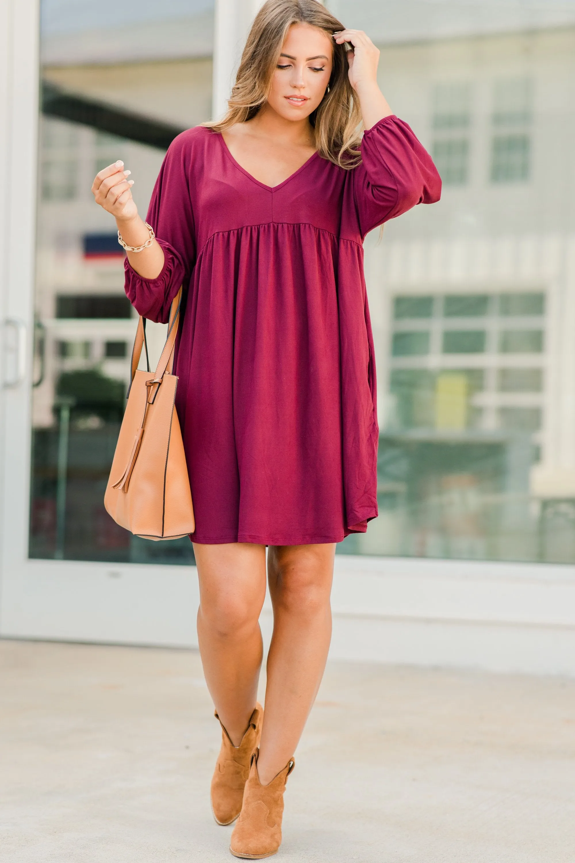 It's Magic Burgundy Red Babydoll Dress