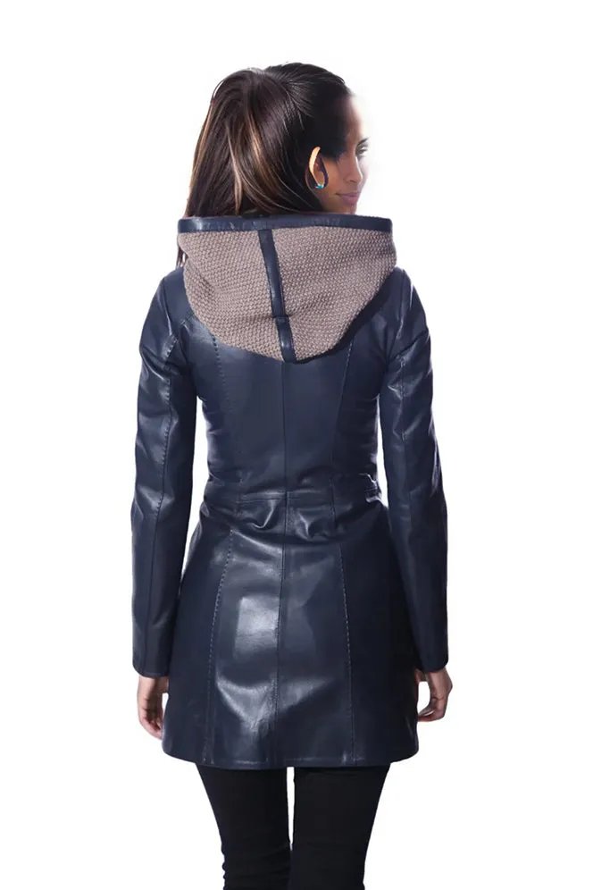 Janno Womens Leather Jacket with Cape Style Tricko Hoodie