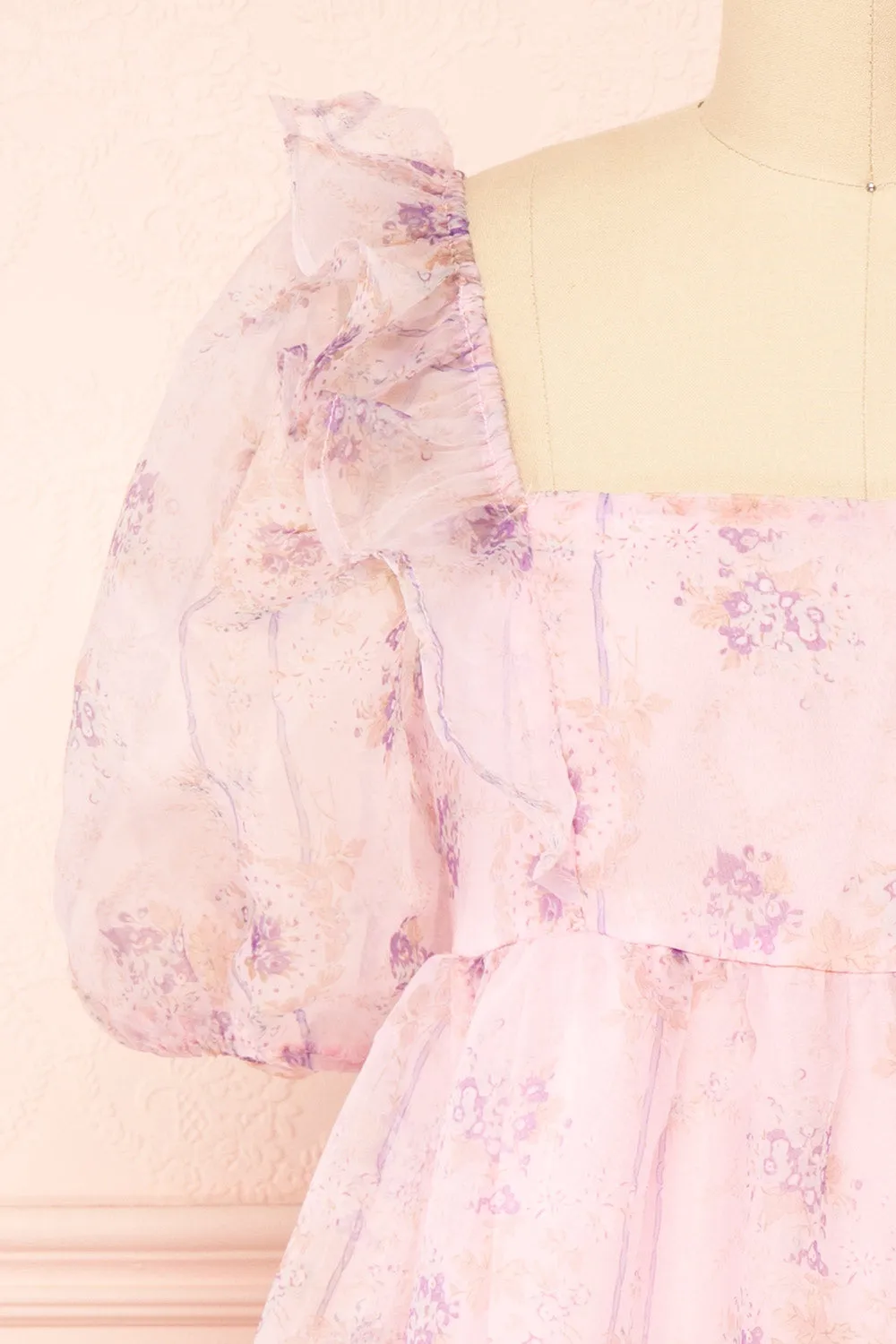 Jessaline | Short Pink Floral Babydoll Dress