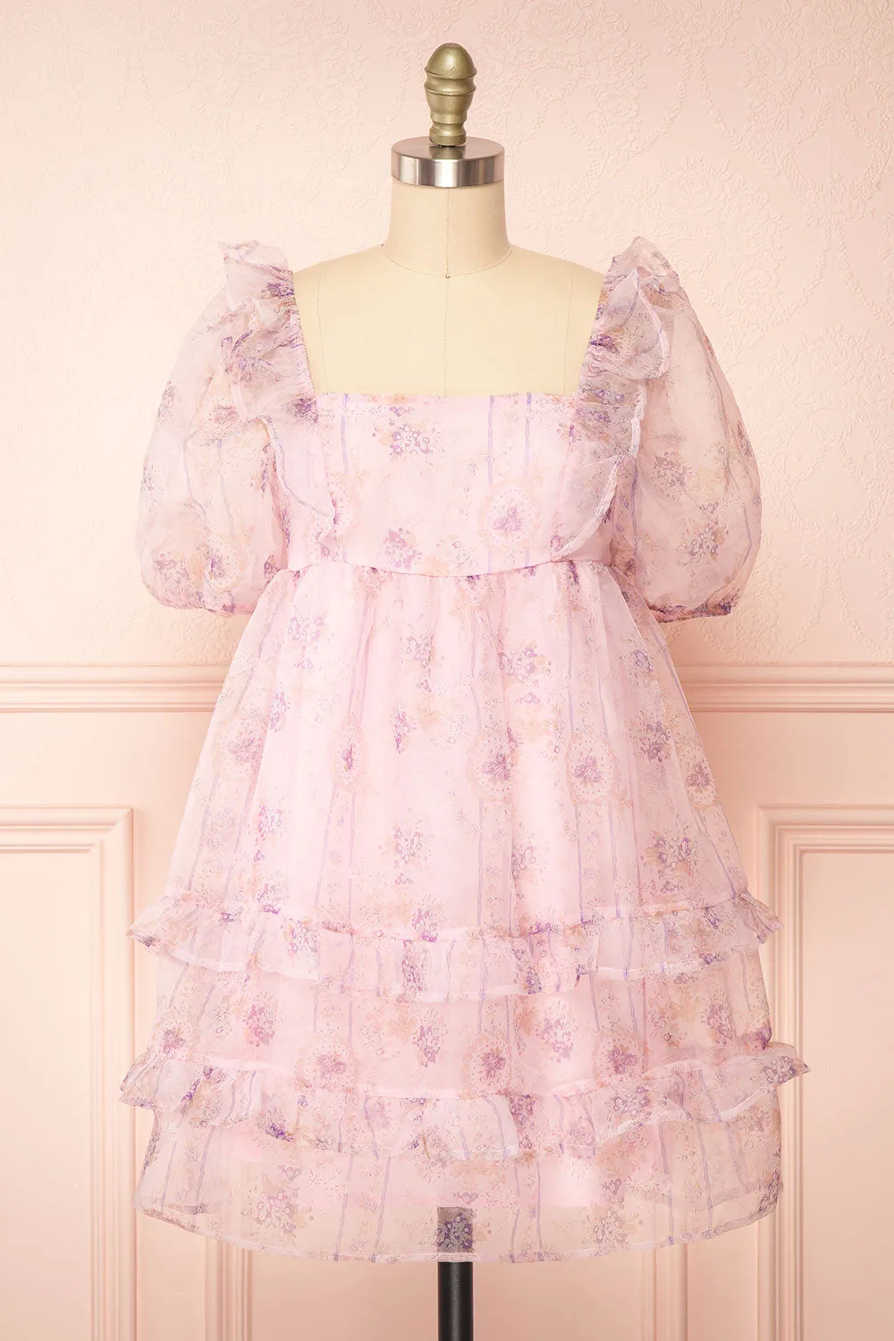 Jessaline | Short Pink Floral Babydoll Dress