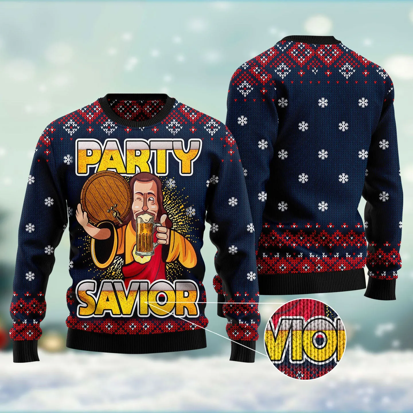 Jesus Party Savior Ugly Christmas Sweater - Xmas Gifts For Him Or Her - Jesus Christ Sweater - Christian Shirts Gifts Idea