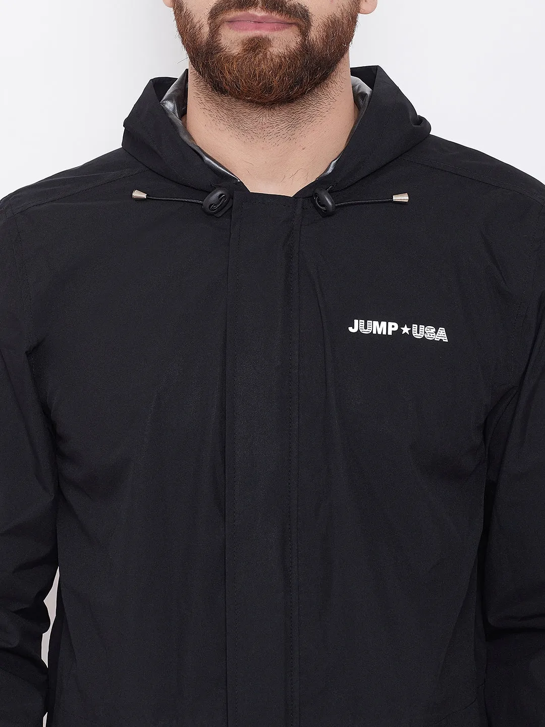 JUMP USA Men Black Hooded Rain Jacket